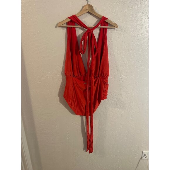 Y Nicole Miller New York Red Convertible Deep V Neck Strappy One Piece Swimsuit - Picture 6 of 12